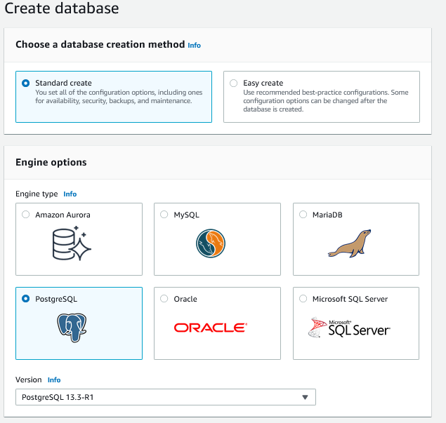 Migrate Postgres Database to AWS RDS using DMS 5 CreateDB methods